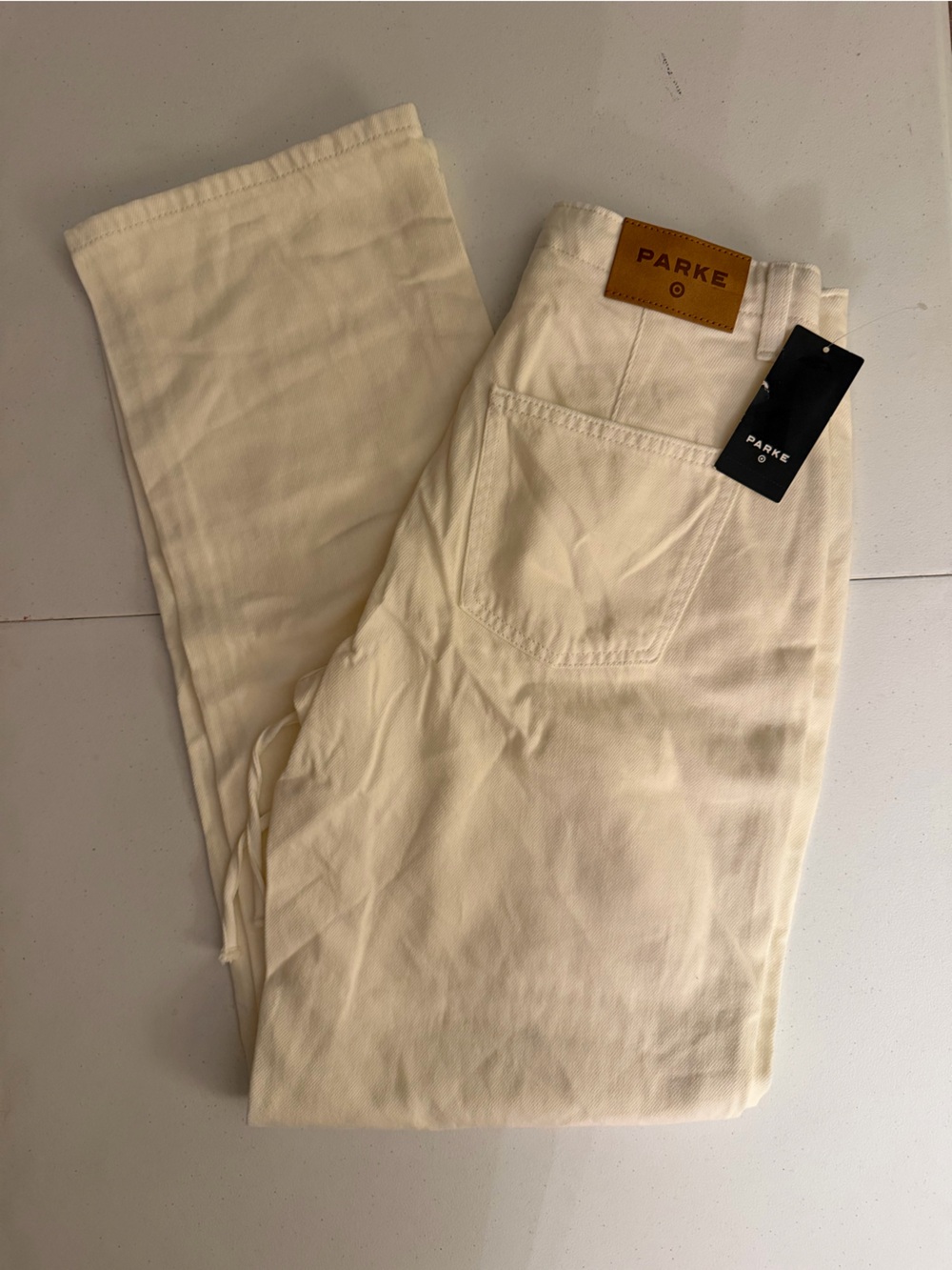 PARKE x Target Women’s Cream Drawstring Baggy Jeans - Picture 1 of 3